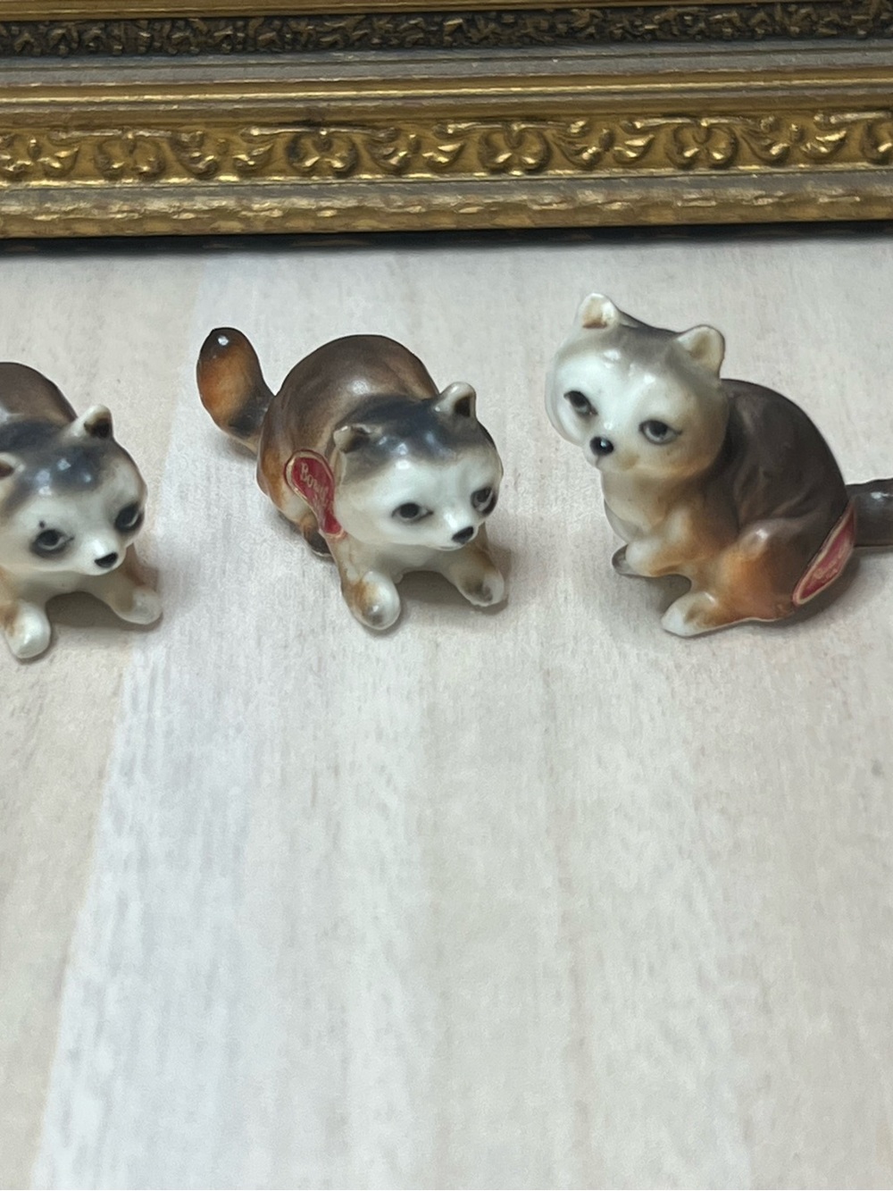 Brown and White Bone China Raccoon Figurine for Small Pets Decor